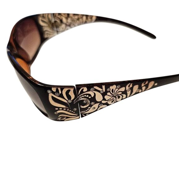 Elegant Black and Gold Floral Sunglasses with Rhinestones - Picture 2 of 8